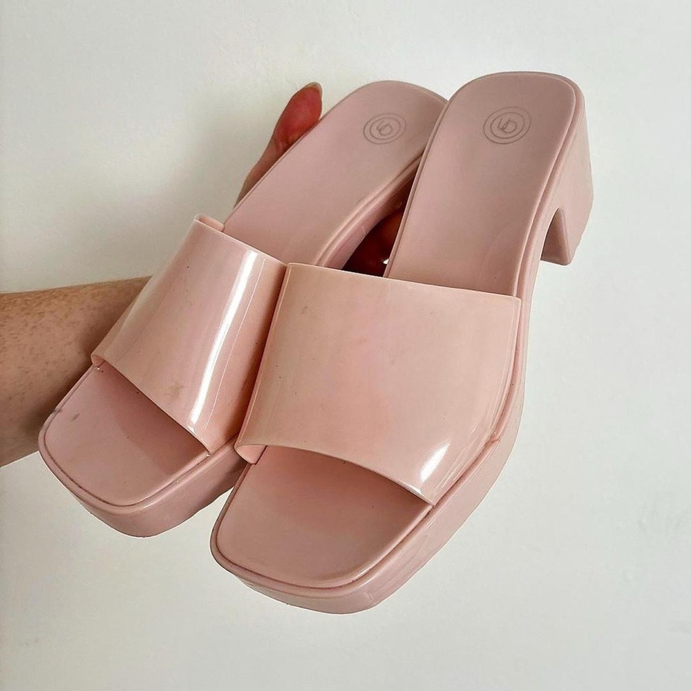 Urban Outfitters Jelly Pink Slide Block Heel Sandals